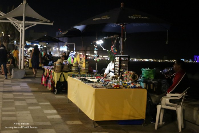 Walking on Malecon at night in Mazatlan, Mexico