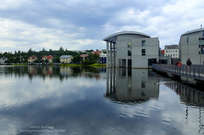 Trjonin Lake and the Town Hall in Reykjavik, Iceland